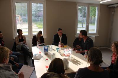 Gesprch in der Flchtlingseinrichtung Bernauer Strae am 04.05.2017