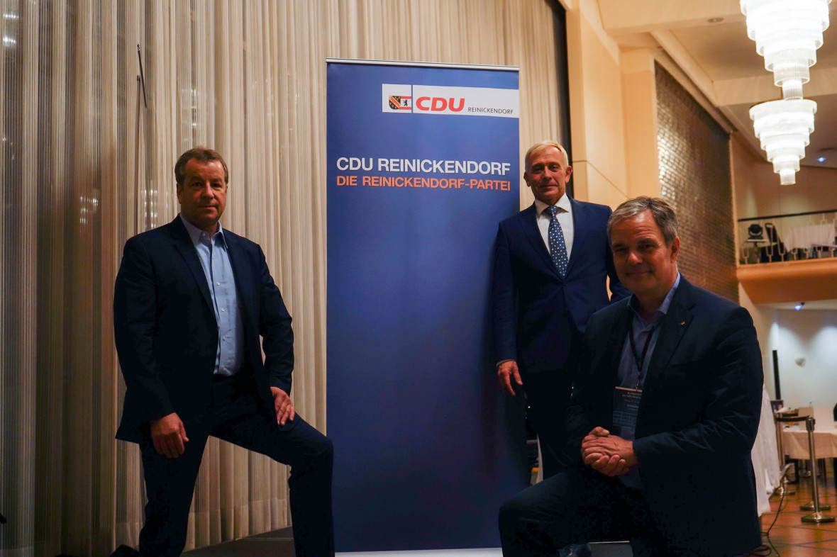 Kreisvorsitzender Frank Balzer, Brgermeisterkandidat Prof. Dr. Michael Wegner und Burkard Dregger, Fraktionsvorsitzender im Berliner Abgeordnetenhaus